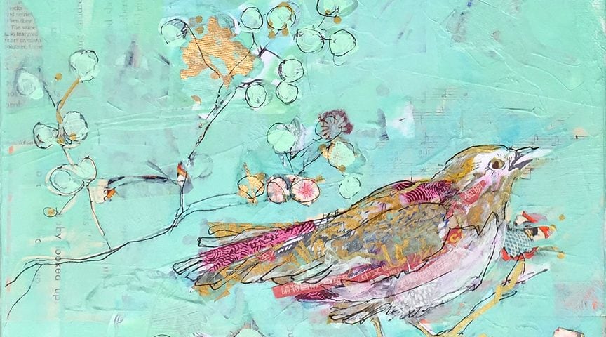Birds of a Feather, mixed media bird painting ©Kellie Day