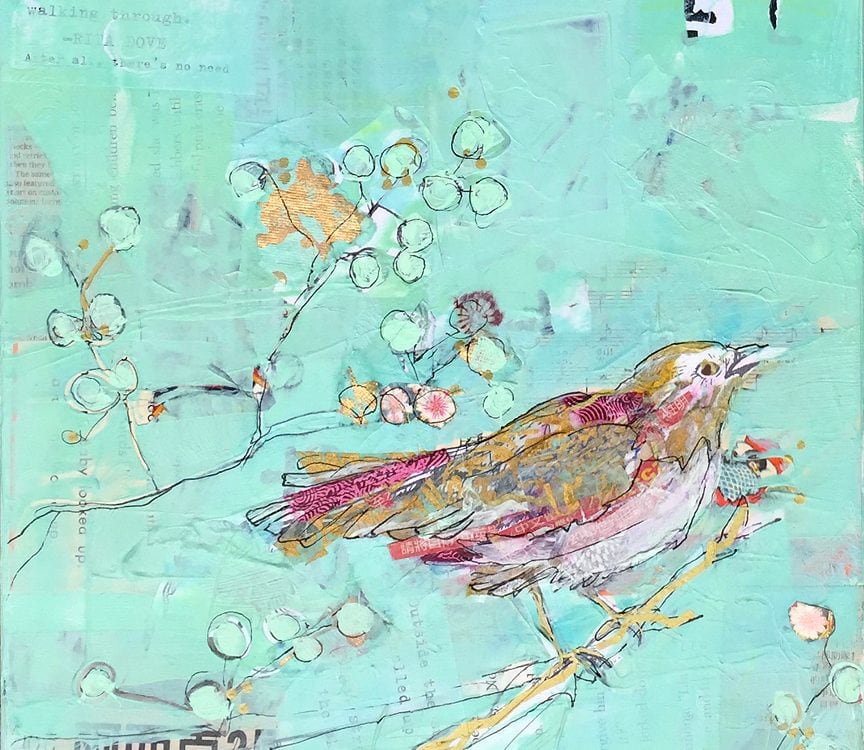 Birds of a Feather, mixed media bird painting ©Kellie Day