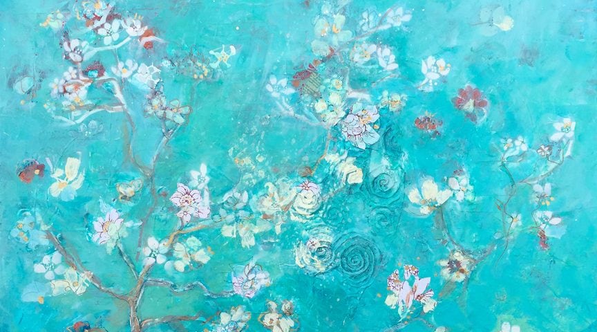 Butter blossoms, mixed media on canvas, Available ©Kellie DAy
