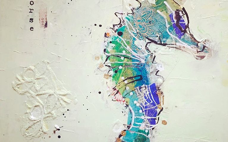 Little Seahorse, mixed media on canvas, 10" x 10", ©Kellie Day