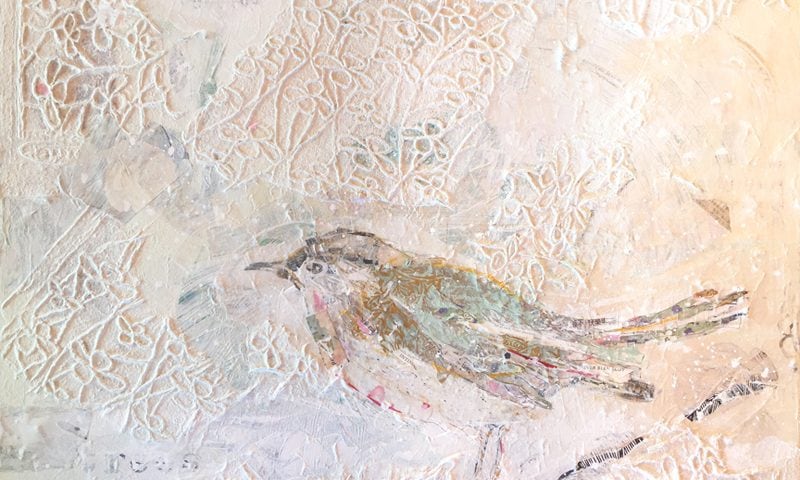 Winter Bird, mixed media on canvas, 30" x 24", $1000, ©Kellie Day