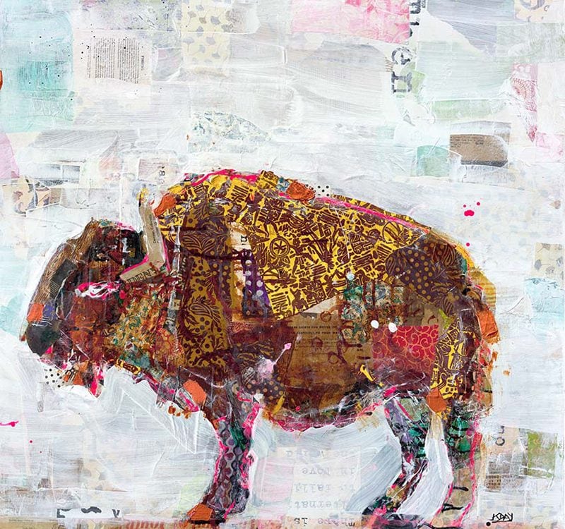 El Buffalo, mixed media on canvas, 36" x 36", $1900 ©Kellie DAy