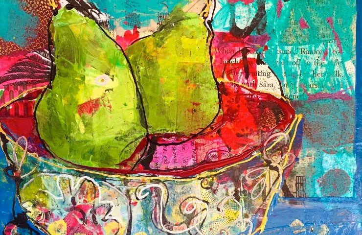The Perfect Pear, 10" x 10", mixed media on canvas, ©Kellie Day, available