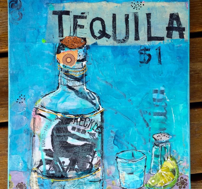 Tequila, mixed media on canvas, 14" x 18", ©Kellie Day, Available