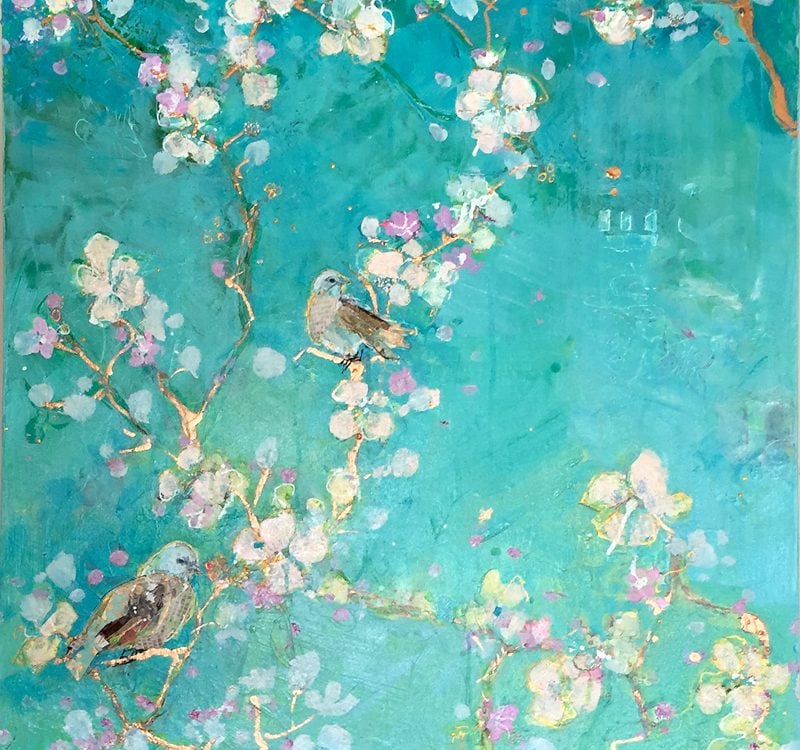 Gospel of Birds, mixed media bird painting, ©Kellie Day, 30" x 40", available