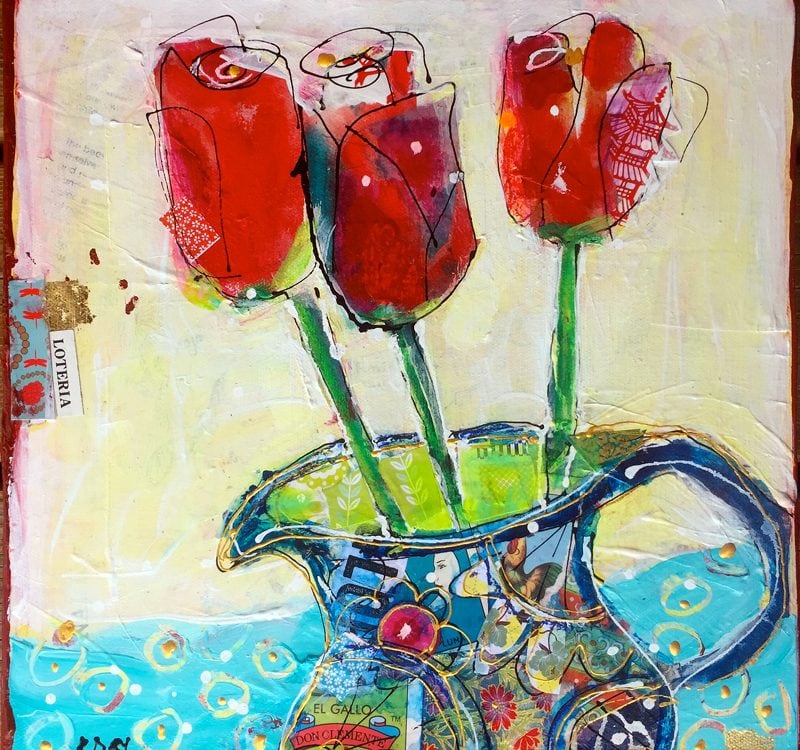 Loteria Tulips, 12" x 12", mixed media on canvas, ©Kellie Day, available