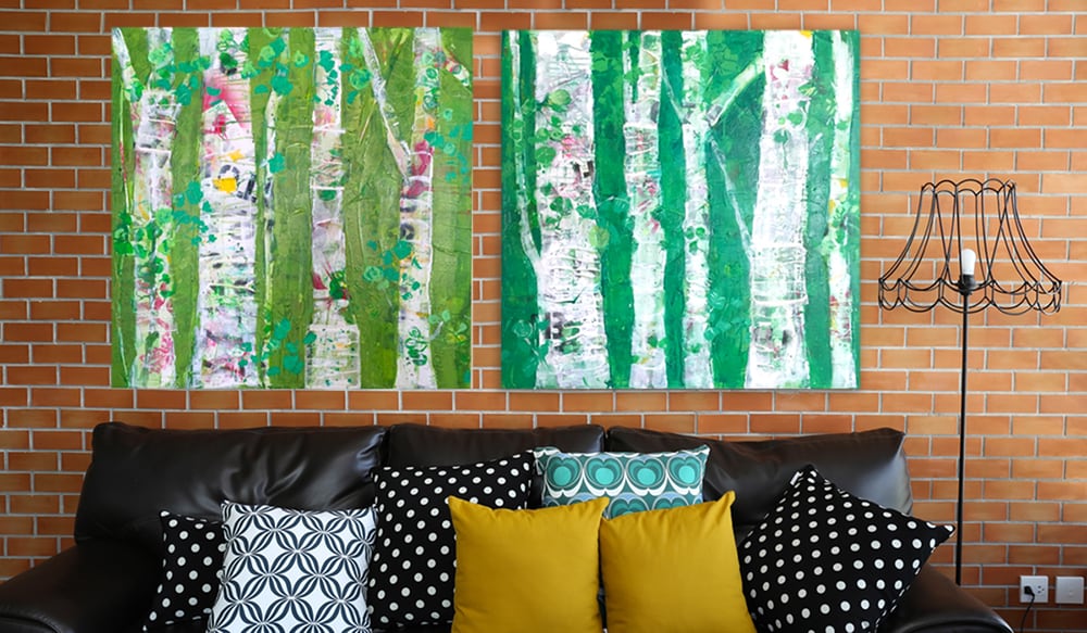 Spray Paint Aspens 1, mixed media on canvas, 24" X 24", ©Kellie Day