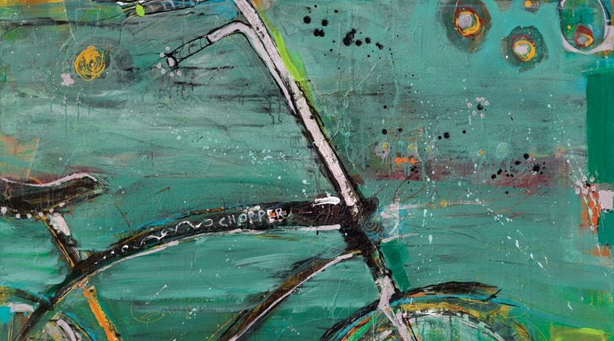 G-Party, mixed media chopper bike painting, ©Kellie Day, 48" x 48", sold