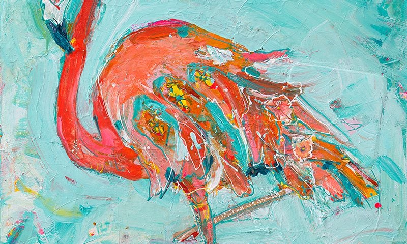 Mixed media flamingo ©Kellie Day