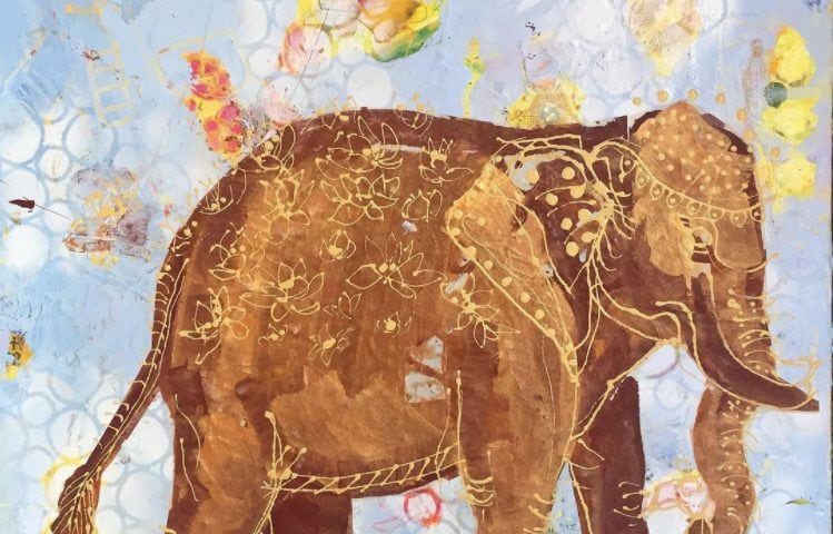 Mixed media Elephant from India ©Kellie Day, 20" x 20" available