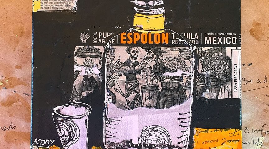 Espolon, mixed media tequila painting ©Kellie Day