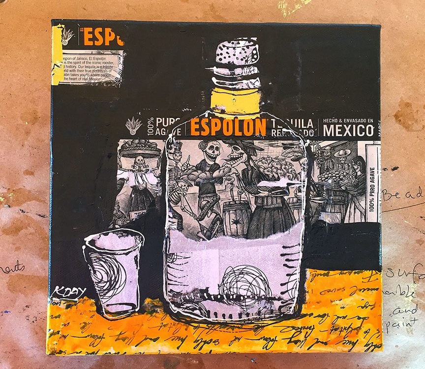 Espolon, mixed media tequila painting ©Kellie Day