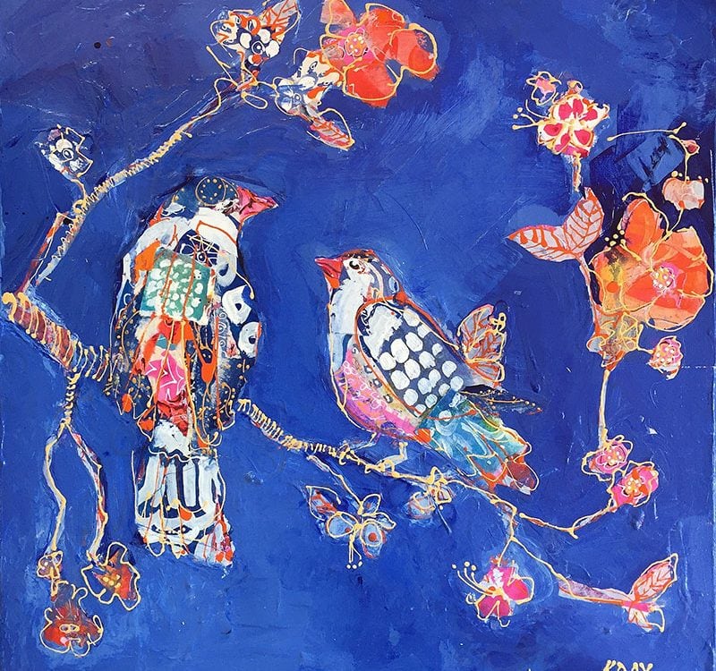 Indigo Bird painting, made with patterns I created beforehand ©Kellie Day