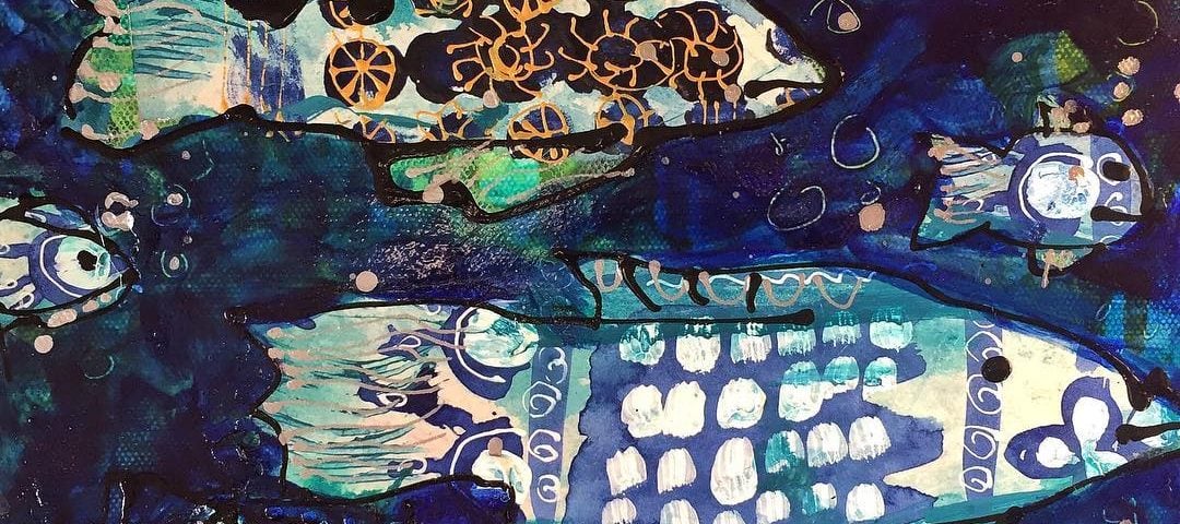 Pearl Fish, mixed media on canvas © Kellie Day, 10" x 10"