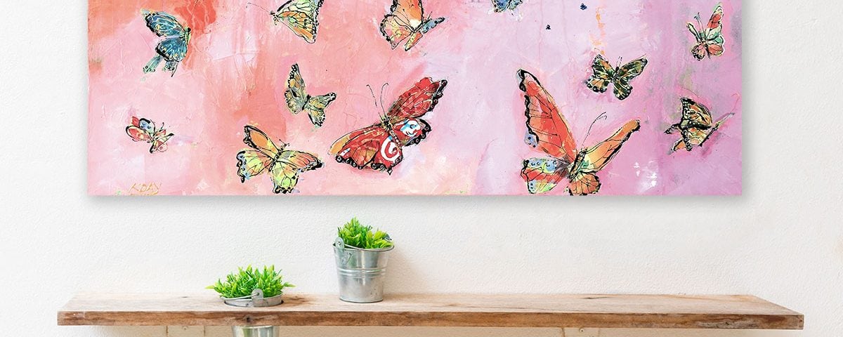 Butterflies, mixed media on canvas, 36" x 12", ©Kellie Day, Available
