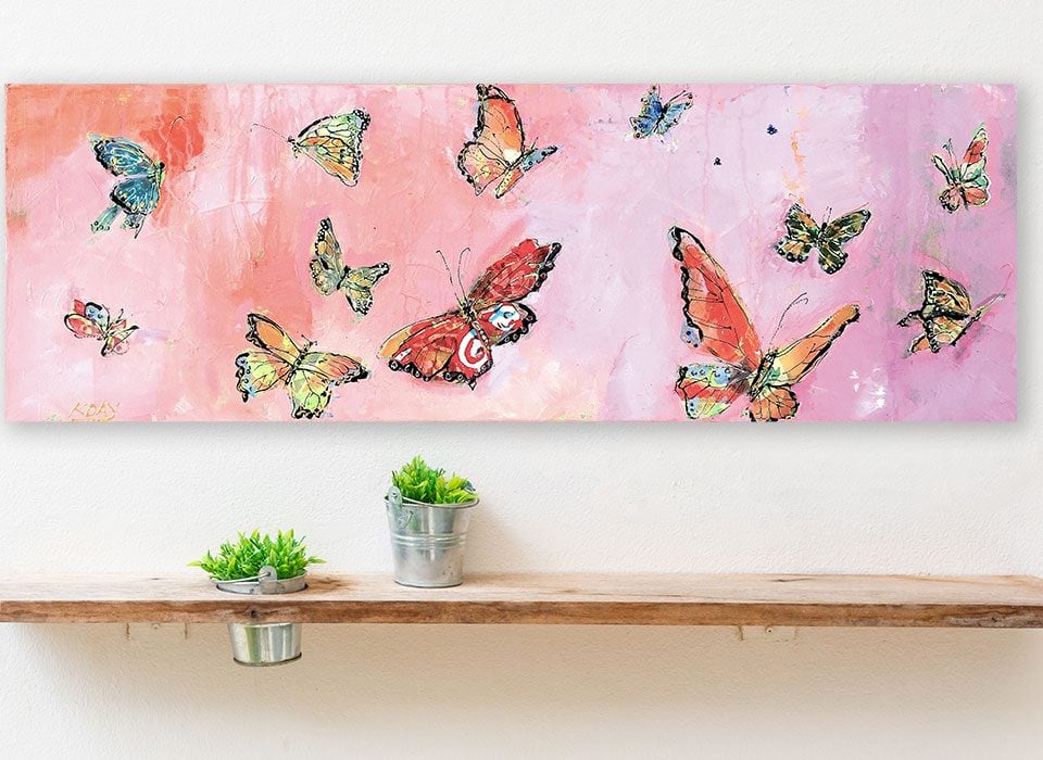 Butterflies, mixed media on canvas, 36" x 12", ©Kellie Day, Available