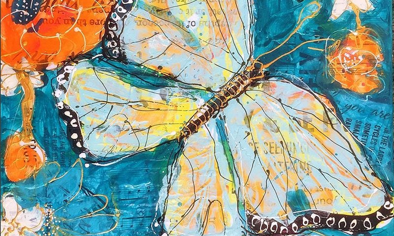 Butterfly Transformation, 12" x 12", mixed media butterfly painting on canvas, ©Kellie DAy