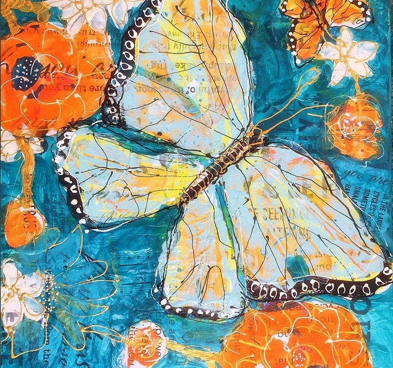 Butterfly Transformation, 12" x 12", mixed media butterfly painting on canvas, ©Kellie DAy