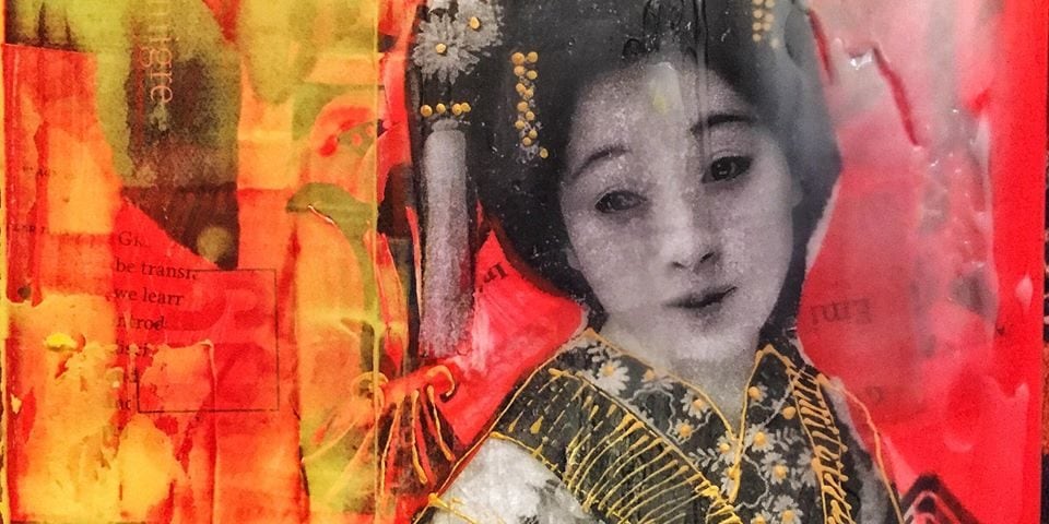 Geisha with non-wax encaustic effects, Kellie Day
