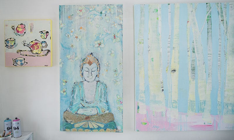 Buddha painting, 24" x 48", mixed media on canvas ©Kellie Day