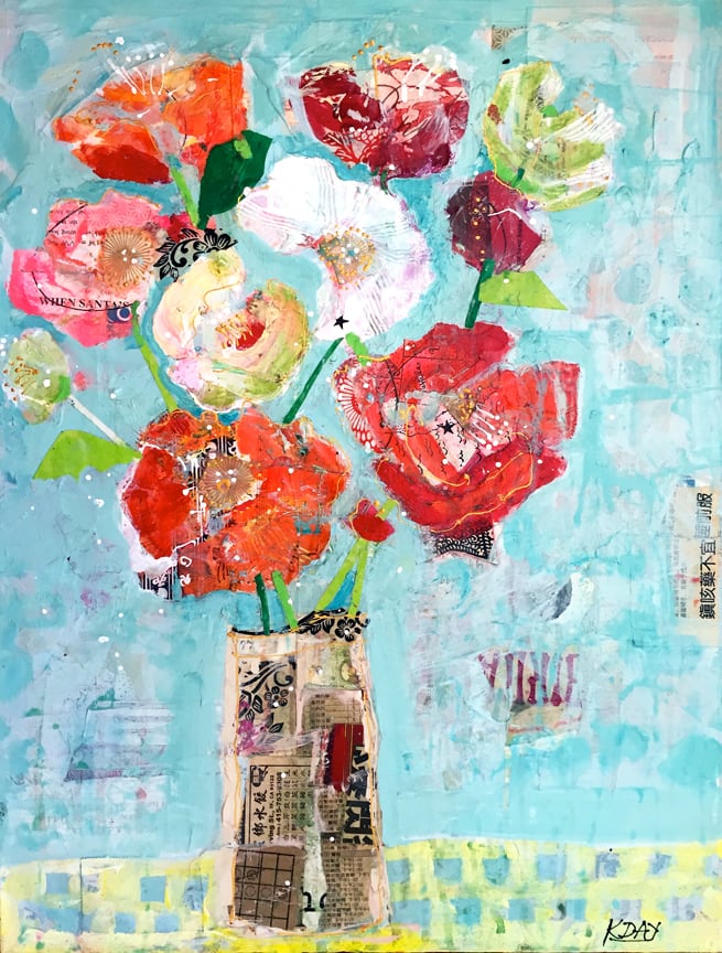 Kellie Day mixed media flowers painting