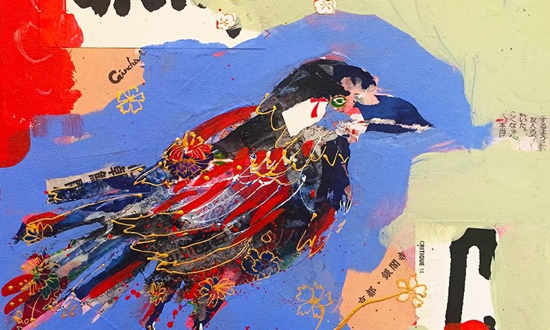Crazy Ass Crow, 12" x 12" mixed media on canvas ©Kellie Day