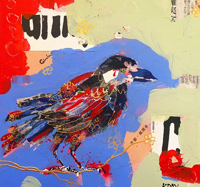 Crazy Ass Crow, 12" x 12" mixed media on canvas ©Kellie Day