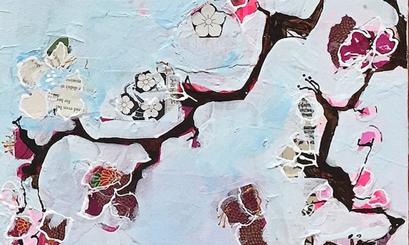 Pale Blue Bird, mixed media on canvas ©Kellie Day, 12" x 24", available