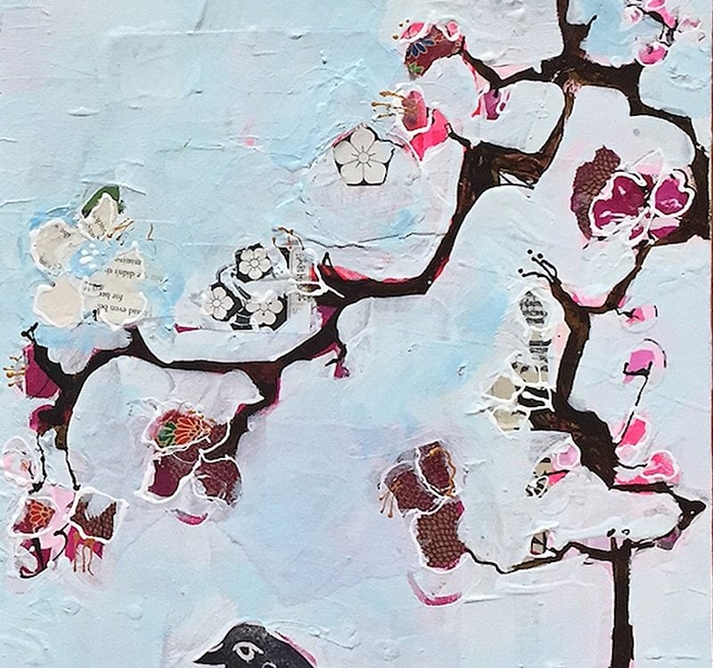 Pale Blue Bird, mixed media on canvas ©Kellie Day, 12" x 24", available