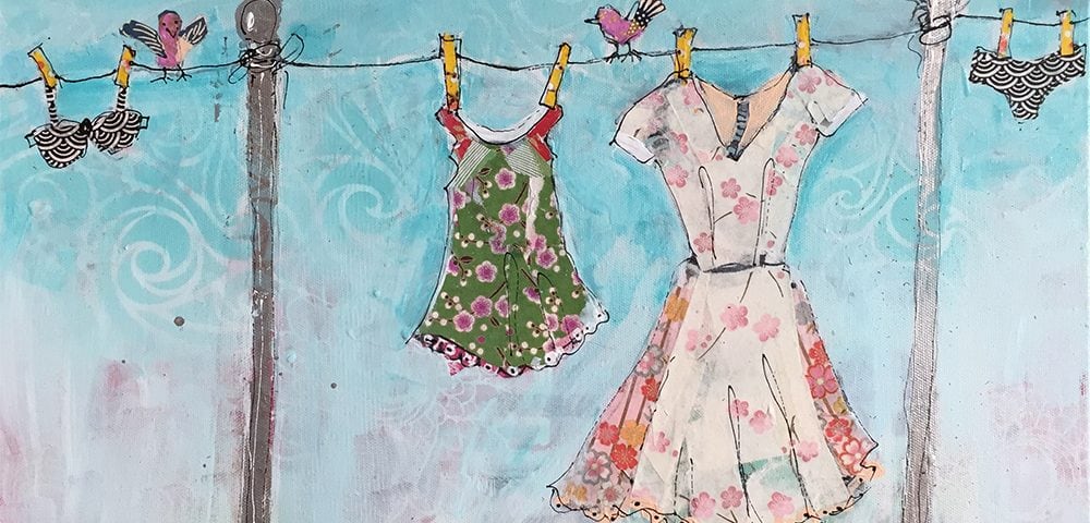 Summer Laundry, mixed media summer day, ©Kellie Day