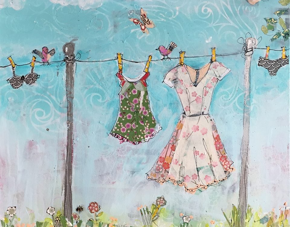 Summer Laundry, mixed media summer day, ©Kellie Day