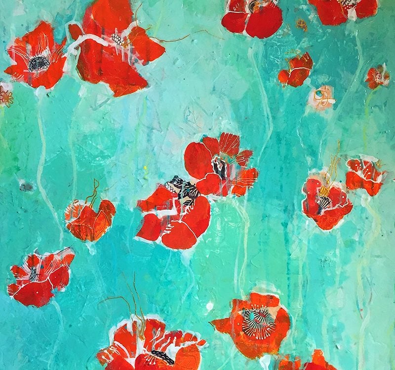 mixed media poppies by kellie day