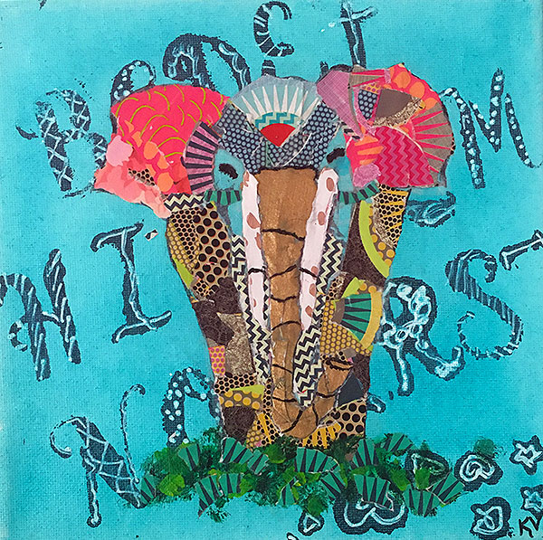 mixed media elephant by Kay, from Kellie Day program