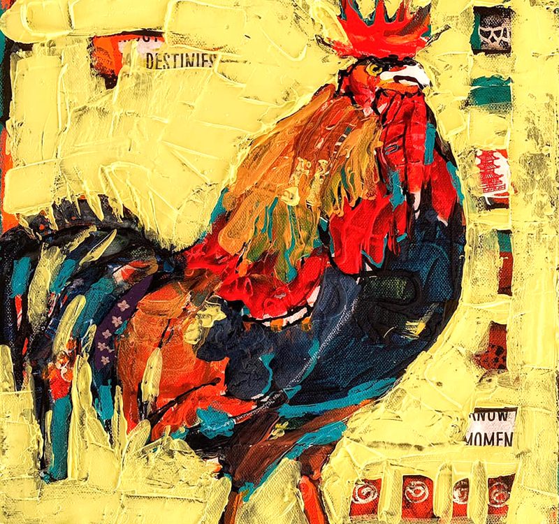 Rooster painting, mixed media rooster by Kellie Day