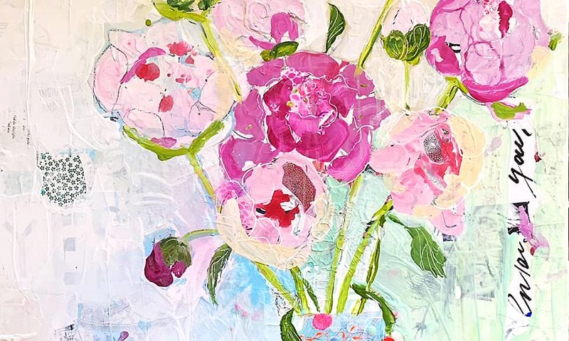 Mixed media peonies painting ©Kellie Day