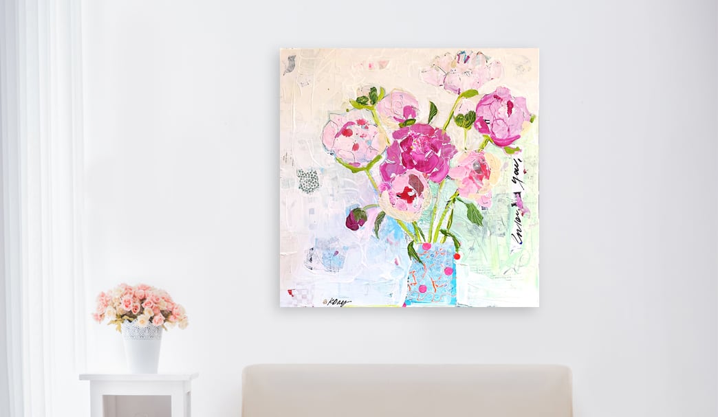 Mixed media peonies painting ©Kellie Day