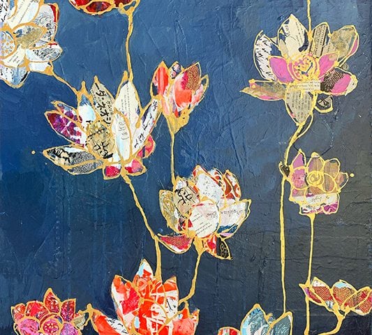 Lotus Garden mixed media lotus flower painting by kellie day