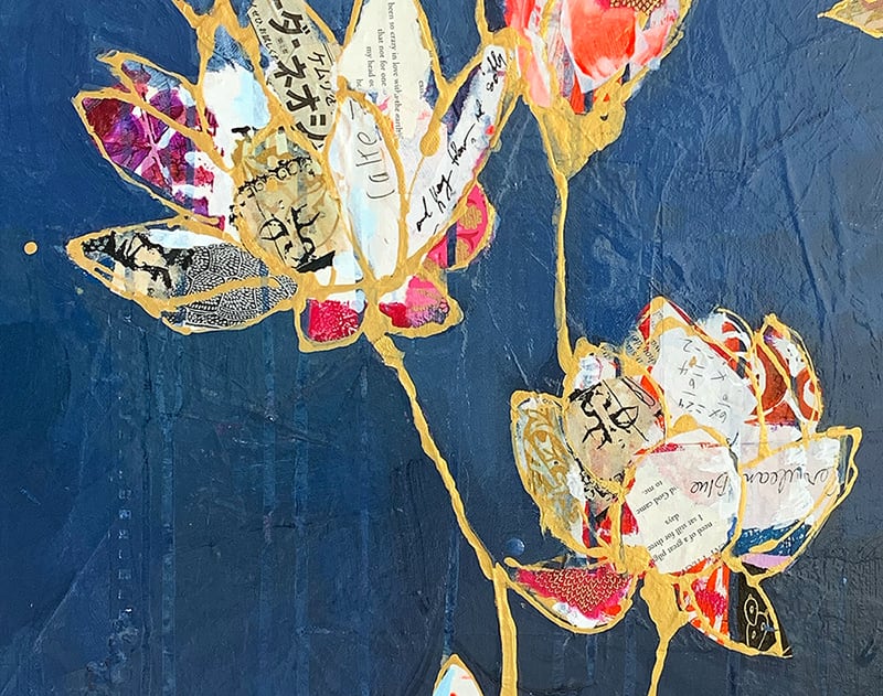 Lotus Garden, mixed media lotus flower painting