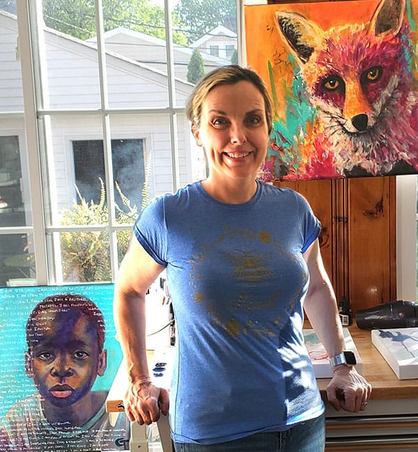 Chrystene with her art after kellie day art mentoring program