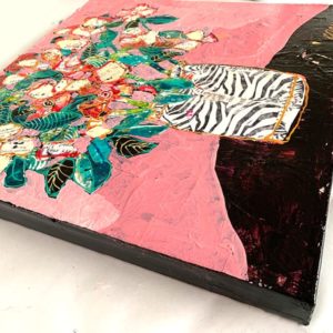 pink mixed media flowers by kellie day
