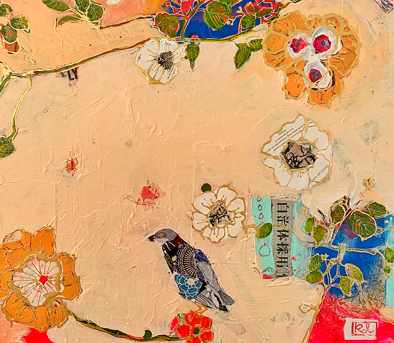 Grace, a Japanese style floral painting by Kellie Day-detail