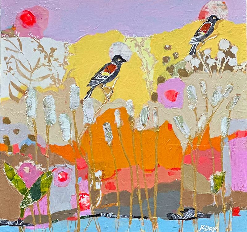 Red-wing Blackbirds in the Cattails, painting by Kellie Day