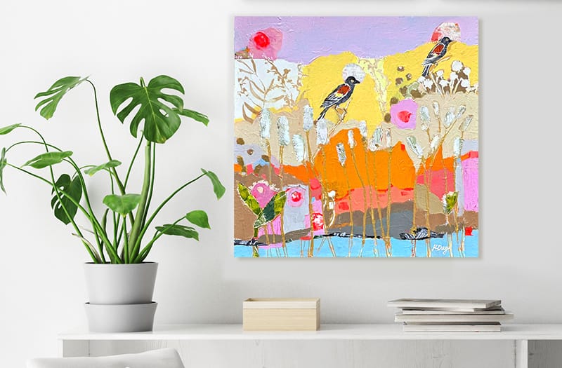 Red-wing Blackbirds in the Cattails, painting by Kellie Day