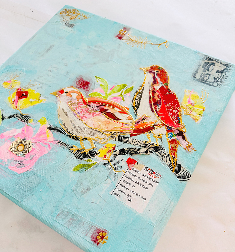 mixed media songbirds by kellie day