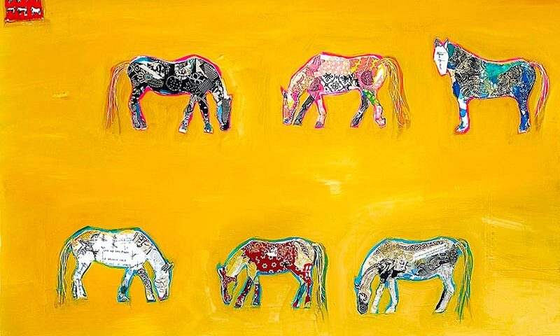 6 horses grazing by kellie day