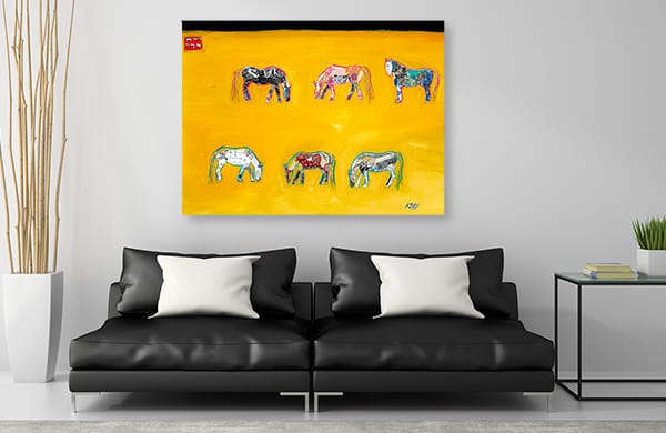 6 horses grazing by kellie day