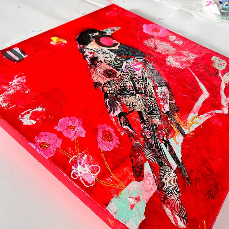Red Raven painting by Kellie Day - NEW mixed media raven painting