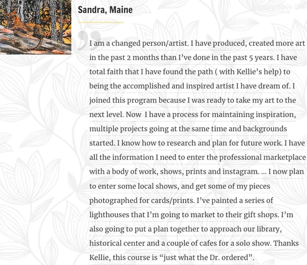 Sandra review of kellie day art mentoring program