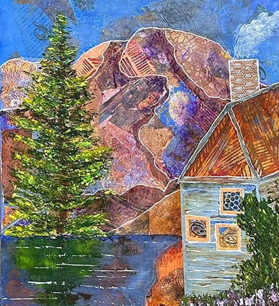 JoAnn mixed media cabin painting