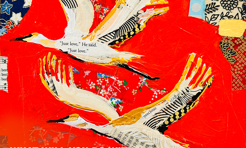 sandhill cranes painting with mary oliver quote by kellie day